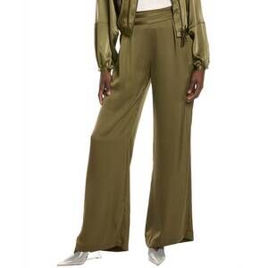 NEW Ramy Brook Olive Satin Wide-Leg Ankle Pants